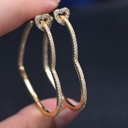 Vintage Hollow Big Heart Hoop -oorbellen Pave White Cubic Zirkon Gold Color Charm Simple Geometry Earring Women Party Jewelry 200924210y