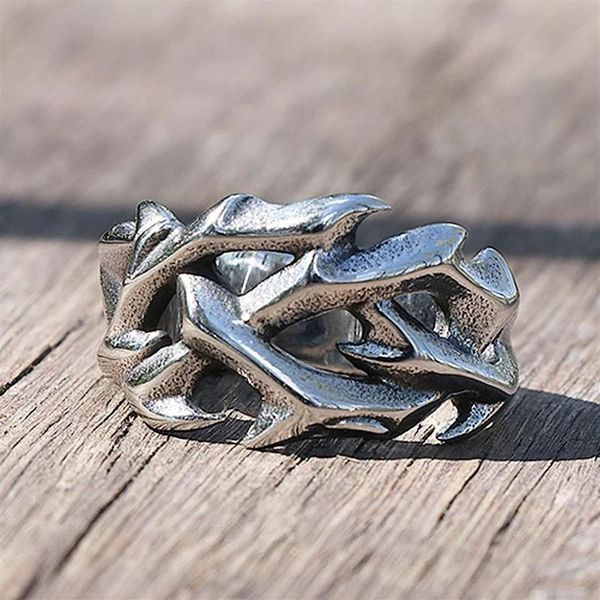 Vintage Hollow Out Design Crown of Thorns Ring Men Men Women Women Innewless Steel Biker Rings Fashion Wedding Party Gifts Taille 7-132082