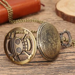 Reloj de bolsillo Vintage ahuecado de una pieza con diseño de Anime Cosplay, relojes de cuarzo de bronce, collar con cadena para hombres y mujeres Gift214O