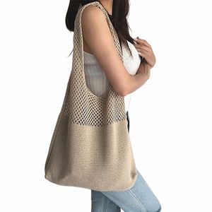 Vintage creux tissé femmes sac à bandoulière tricot sacs à main grande capacité sacs fourre-tout pour dames été plage voyage shopper bourse Q7Rr #