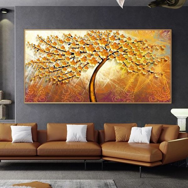 Póster de árbol rico en oro para decoración del hogar, pintura al óleo impresa en lienzo, imágenes artísticas de pared para decoración de sala de estar, entrada 346E