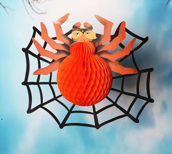 Papel crepé de panal vintage Araña de Halloween en telaraña Gran tamaño gigante Arañas Decoración de fiesta Festival de fantasmas Jardín de casa LLB9533