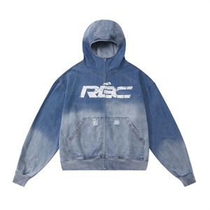 Veste en Jean à capuche Vintage, Streetwear, Hip Hop, lettre imprimée, fermeture éclair, trou déchiré, manteau en Jean, Harajuku, à la mode, 2023