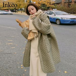 Vintage à capuche surdimensionné doudoune femme automne hiver décontracté matelassé Long manteau mode coton rembourré pardessus INKEO L220725