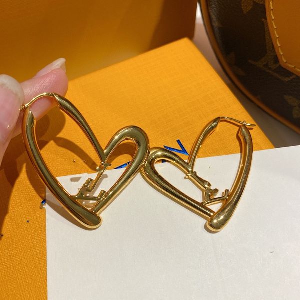 Boucles d'oreilles créoles Vintage en cuivre plaqué or 18 carats, breloque cœur creux, Logo Alphabet lettre en forme de cœur, bijoux pour femmes