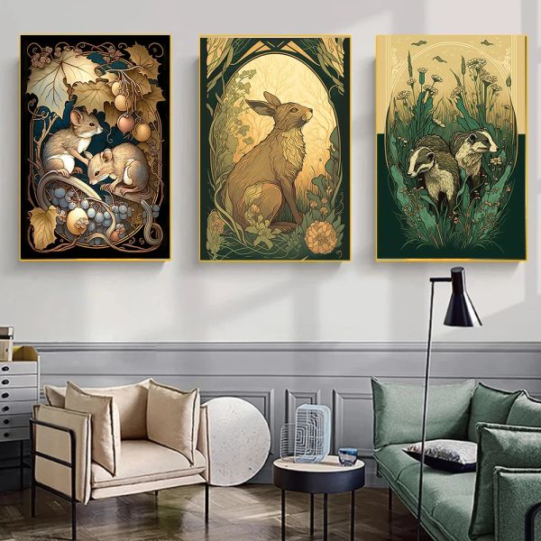 Vintage Owl Ciervo Fox Fox Mouse Lienzo Wildlife Canvas impreso Mural Mural Animales RETRO Casa de arte de la pared Decoración de regalos Cuadros