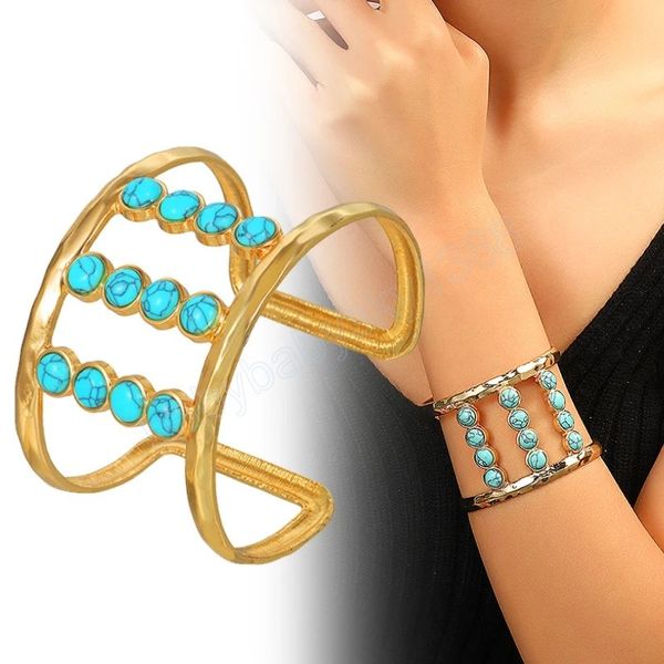 Brazalete de turquesa de imitación Vintage para mujeres y hombres, brazaletes, pulseras, regalo de joyería, brazalete de Color plateado antiguo étnico bohemio