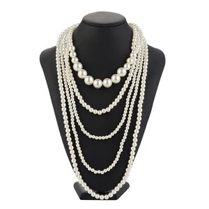 Imitation vintage Perle Choker Collier Art Déco Flapper Accessoires pour femmes Colliers de perles d'imitation multicouche blanche 240518