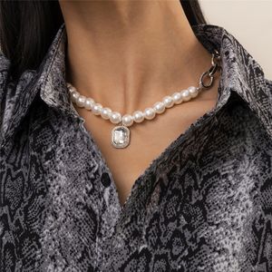 Vintage imitatie parels kettingen ketting 2021 geometrische strass kristal hanger choker kettingen vrouwen boho sieraden