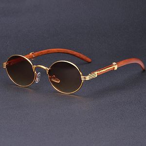 Vintage imitatie hout zonnebril heren kleine ronde frame zonnebril heren mode eyewear