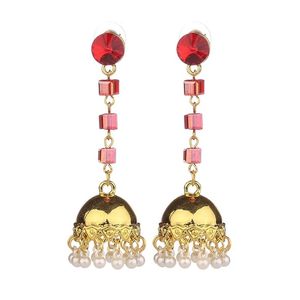 Vintage Indian Pearl Tassel Oorbellen Bruid Bruiloft Sieraden Gouden Bell Legering Dames Dangle Jhumka Earring Accessoires