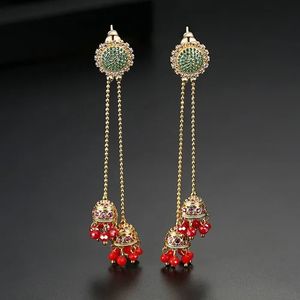 Vintage indien Zircon cristal longue cloche goutte boucles d'oreilles gland perlé Jhumka Jhumki couleur or rétro bijoux de mariage de mariée 240401