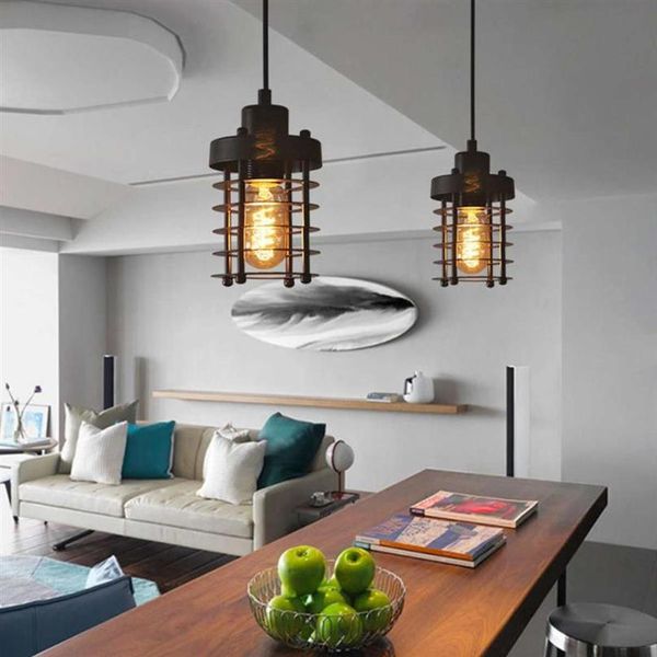 Vintage Industrial Plafond Lights Single Head Fon Cage Design Pendant Lamp Kitchen Bar salon Hanging Light Home Lighting277E