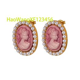 Vintage Ins French Style 18K Golden plissé en titane en acier rose Rose Beautaies d'oreilles Perle pour femmes bijoux