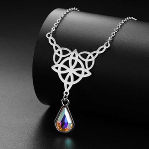 Vintage Irish Celtic Witch Knot Collier en acier inoxydable Crystal Drop pendentif Jewelry Femmes Valentin Saint