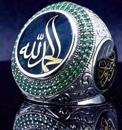 Vintage Islam Profeet Muhammad Blue Crystal Ring Punk S Star Turkse Ottomaanse CZ Verklaring Ringen voor Mannen Boho Moslim Sieraden2663809