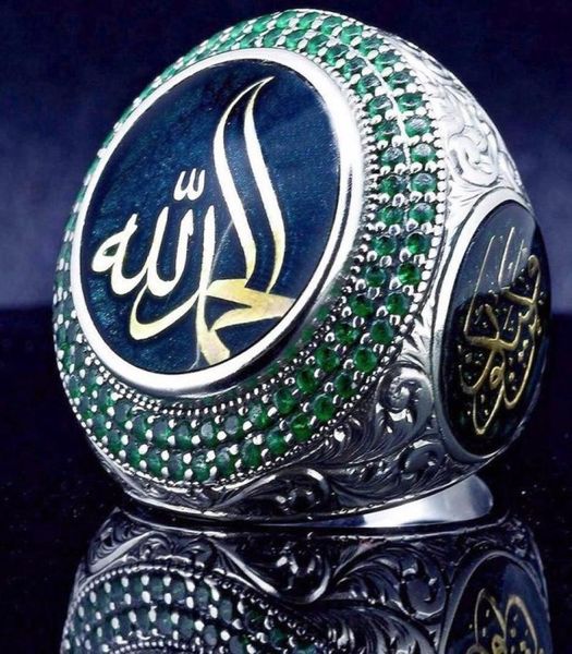 Vintage Islam Prophète Muhammad Blue Crystal Ring Punk S Star Turkish Ottoman CZ Rings pour hommes bijoux musulmans boho9118272