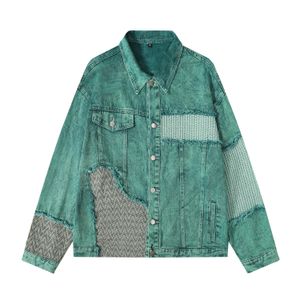 Vintage jas denim patchwork heren cowboyjassen streetwear gescheurde jas jeans casual baggy varsity jassen unisex groen