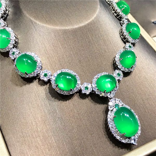 Collier Vintage en diamant de Jade pour femmes, en argent Sterling 925, ras du cou de fiançailles, de mariage, bijoux de promesse de mariée