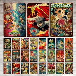 Vintage Japanse animatie beyblade poster metalen tin bord retro cartoon poster plaque ijzer schilderij game room muur kunst decor huis gepersonaliseerde plaat maat 30x20 w01