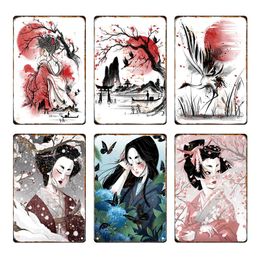 Vintage japonais Manga art peinture métal étain signe Plaque bande dessinée femmes Sakura étain affiche mur Art Mural décor Pub Bar homme grotte Club décoration taille 30X20 CM w02