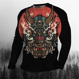 Vintage Japanse Samurai 3D Print Zomer mannen Oneck T-shirt Casual Lange Mouw Oversized Blouse Mode Trui Mannen Kleding 240119