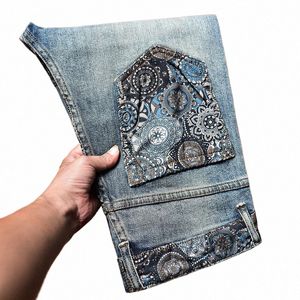 Vintage Jeans Heren Slim Fit Skinny Broek Gescheurde Print Ctrast Kleur Elastisch Trend Design Street Cool Herenbroek Lg Broek g7wa #
