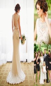 Vintage Jenny Packham Trouwjurken Crepe Beading Crystal Sheath Bridal Trows Summer Beach Vestido de Novia Custom Wedding Jurts5476637