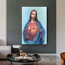 Vintage Jesucristo La mano de Dios Pintando el cartel de la pintura e impreso Arte de la pared cristiana católica para la sala de estar Decoración del hogar