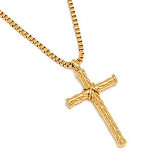 Collar con colgante de cruz de Jesús Vintage para hombre, cadena cruzada grabada en oro amarillo de 14k, Gargantilla para el cuello, accesorios de joyería masculina