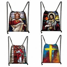 Vintage Jesus Print Drawstring Bag Woman Rucksack Fi Storage Bag Teenager Boys Girls Apostles Backpack Angel Print Bookbag Z0L4#