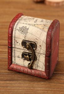 Boîte à bijoux vintage Mini bois carte du monde motif conteneur en métal organisateur mallette de rangement coffre au trésor fait à la main petites boîtes en bois 2189581