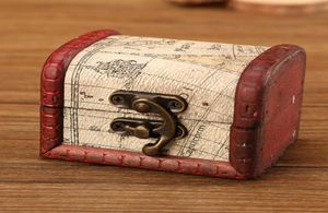 Boîte à bijoux vintage Mini bois carte du monde motif conteneur en métal organisateur mallette de rangement coffre au trésor fait à la main petites boîtes en bois 9749201