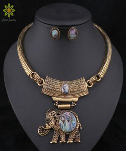 Vintage sieraden Sets Verklaring Kleurrijke harsolifanten Kettingen Hangers Antieke zilveren oorbellensets voor vrouwen88001233335746