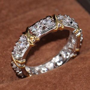 Vintage sieraden Sterling Sier Eternity Diamonique gesimuleerde Diamond Whitegold gevuld trouwring Cross Ring