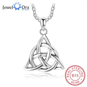 Vintage sieraden Triquetra Trinity knoop hanger ketting 925 sterling zilveren kettingen hangers voor vrouwen (jewelora Ne101914)