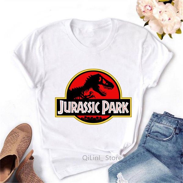 Camiseta Vintage de Parque Jurásico para mujer, camiseta de dinosaurio para mujer, camiseta geek de verano para mujer, camiseta blanca de manga corta, ropa informal de moda