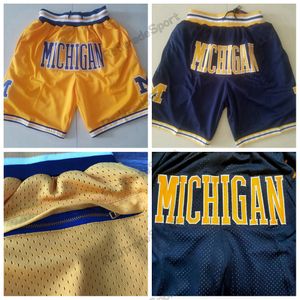 Vintage Just Don Basketball Shorts Michigan Wolverines College Pocket Pants Blue Yellow Mens Zipper Stitched Logo S-XXL