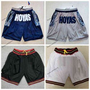 Vintage Just Iverson Don Allen Georgetown Hoyas Basketball Shorts College Pocket Pants Sport Retro BCK Hip Hop White Gray Mens Zipper gestikte S-XXL