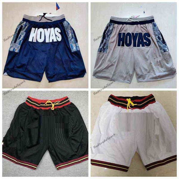 Vintage Just Iverson Don Allen Georgetown Hoyas Basketball Shorts College Pocket Pants Sport Retro Bck Hip Hop Blanc Gris Mens Zipper Stitched S-XXL