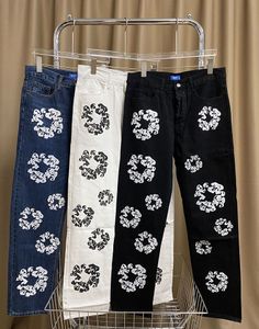 vintage Kapok print graffiti High Street jeans à jambe droite pantalons pour hommes Denim Tears Style Kapok Washed Straight Jeans Plus Size Pants SMLXL