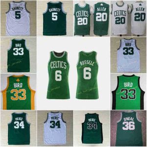 Vintage Kevin 5 Garnett Jerseys Larry 33 Blrd Paul 34 Pierce 36 Bill 6 Green Wit Zwart Stitched