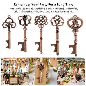 Vintage Keychain -flesopener Antiek metalen bieropener Bronze skelet Key Chain Openers Wedding Favor Creative Cadeau