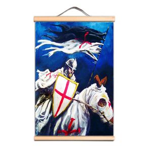 Affiche vintage des Templiers, peinture sur rouleau en bois massif, cadeau spécial pour les passionnés d'histoire, décor de chevalier croisé médiéval LZ01