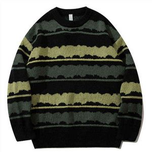 Vintage pulls tricotés hommes femmes Harajuku pull rayé laid Streetwear pulls surdimensionnés style punk vert hauts 2021 automne T220730