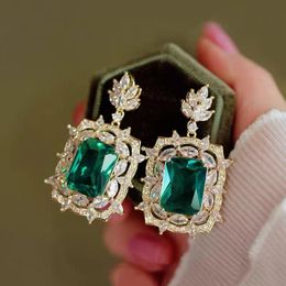 Vintage Lab Emerald Dangle Boucle D'oreille 925 Bijoux En Argent Sterling De Mariage Boucles D'oreilles Pour Les Femmes De Mariée Promesse Parti Bijoux Cadeau