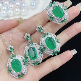 Vintage Lab Emerald Diamond Jewelry Set 925 Sterling Silver Engagement Wedding Rings oorbellen ketting voor vrouwen beloven sieraden