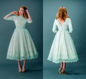 Vintage Lace 1920s Prom Half manneves Mint Green Tea Longueur Spring Plus taille Backless Night Party Graduation Robes 2021