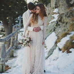 Vintage Lace Boho trouwjurken lange mouwen Backless plus size hippie Boheemse trouwjurk goedkoop Vestido de noiva