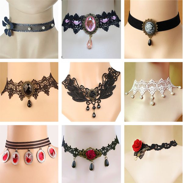 Vintage dentelle collier ras du cou designer blanc peral noir papillon ovale croix coeur pendentif collier femme fête sud-américaine mode court colliers fête bijoux